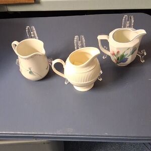 Set of 3 Ceramic Creamers in Ivory with Floral Accents